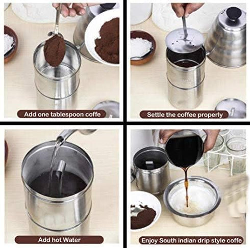 KERAM south indian coffee drip maker-permanent/reusable phin filter for 3-4 serving cup 6.6 Oz(200 ml) made of steel ss304 food grade camping/trav...