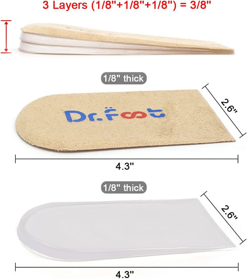 Dr.Foot Adjustable Orthopedic Heel Lift Inserts, Height Increase Insole for Leg Length Discrepancies, Heel Spurs, Heel Pain, Sports Injuries, and ...