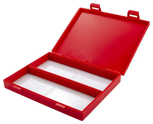 Caplugs Evergreen 258-6188-R30 Slide Storage Box. 100 Places, Polypropylene, Red...