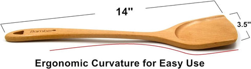 Bamber Wooden Wok Spatula Set Wood Turner with Long Handle for Non Stick Cookware...