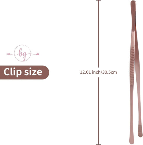 Fine Tweezer Tongs Stainless Steel, 12-inch Long Tweezer Tongs for Cooking, Multi-use Kitchen Tweezers for Frying & BBQ, Rose Gold...