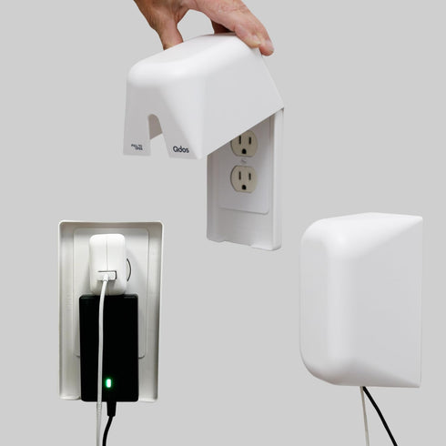 Qdos Safety Large Outlet Cover Box for Baby Proofing Outlets | Secure Hidden Lock | Oversized Interior for Bulky Plugs, Charging Blocks & Adapters...