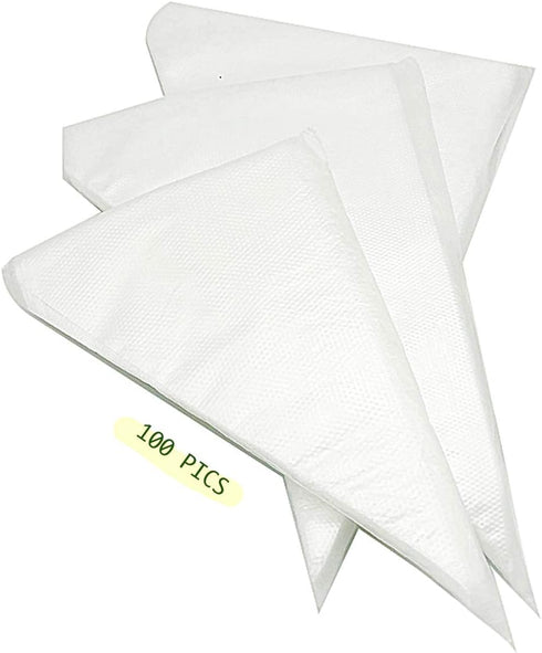 Disposable Cake Decorating Bags Set of 100 - White 14 Inch Round Piping Bags for Cakes, Cupcakes, Cookies, Chocolate, Pie...