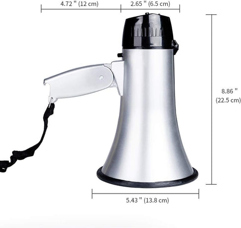 MyMealivos Portable Megaphone Bullhorn 20 Watt Power Megaphone Speaker Voice and Siren/Alarm Modes with Volume Control and Strap (Silver)…...