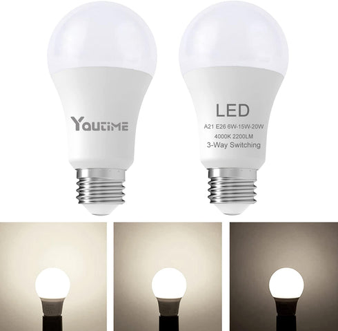 3 Way Light Bulbs, 3 Way led Light Bulbs 50 100 150 Watt Equivalent Standard A21,Perfect for Home Lighting Natural White 4000K, 500 1600 2200 Lume...