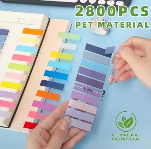 2800-Pcs Sticky/Book Tabs, Writable Morandi Translucent Book Markers Sticky Note Tabs, Repositionable Book Flags Strip, Post It Notes, Book Annota...