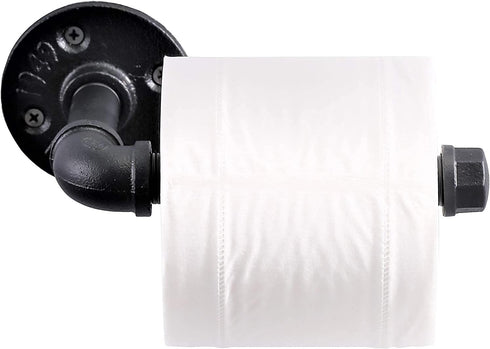 Industrial Style Toilet Paper Holder Vintage Metal Iron Pipe Wall Mounted Towel Rack Roll Holder for Bathroom Kitchen Bedroom,Rust Free,Matte Blac...