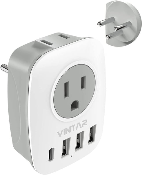 Israel Power Adapter, VINTAR Israel Plug Adapter with 1 USB C,3 USB Ports and 2 American Outlets,6 in 1 Type H Travel Adapter for US to Israel, Je...