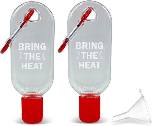 Hot Sauce Keychain Two Pack - 1 Oz Empty Mini Hotsauce Bottle - Refillable Travel Hot Sauce Mini Bottle - Food Grade/BPA-Free - Bring the heat any...