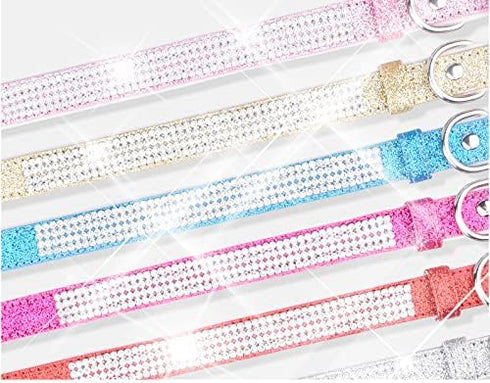 Rhinestone Dog Collar, Cute Dazzling Sparkling Leather Dog Cat Rhinestone Collar Crystal Diamond Pet Dog Puppy Collar (M:27-35CM, Hot Pink-1)...