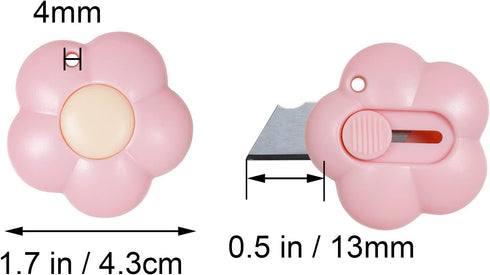 3 Pcs Mini Retractable Utility Knife Flower Pocket Box Cutters Plastic Letter Opener Slide Open with Keychain Hole for Box Letter Envelope, Flower...