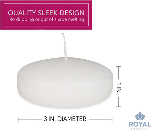 Royal Imports White Floating Candles 3" - Made in USA Pack of 24 Unscented Dripless Wax Discs - 10 Hour Burn Time - Centerpieces, Weddings, Events...