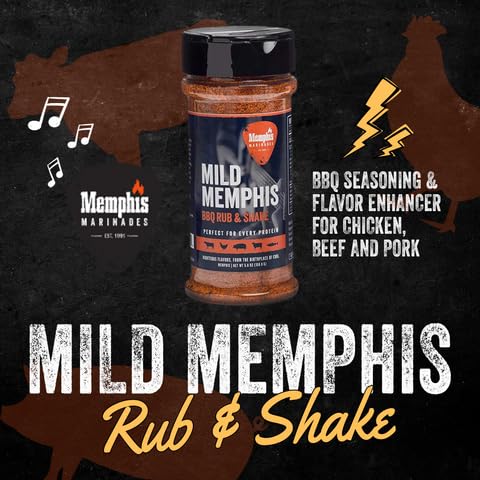 Memphis Marinades, 5.6oz Mild Memphis BBQ Rub & Shake - BBQ Seasoning & Flavor Enhancer for Chicken, Beef and Pork, Air Fryer Marinade Mix,...