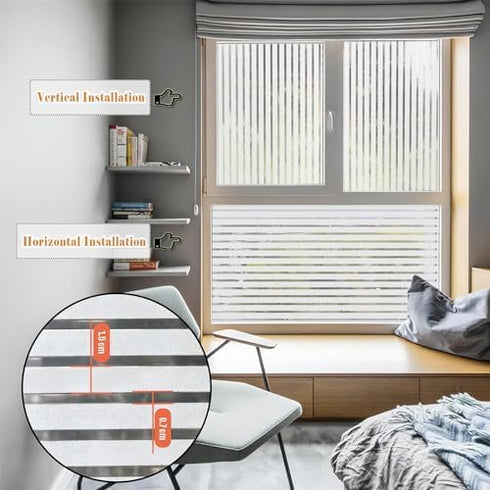 LEMON CLOUD Privacy Window Film Self-adhesive No-Glue Static Cling Stripe Pattern Frosted Window Film Decorative Privacy Glass Film for Office Hom...