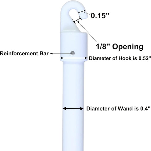 17 Inches Long White PVC Blind Tilt Wand with Hook and Handle(Hook Size is 0.15")...