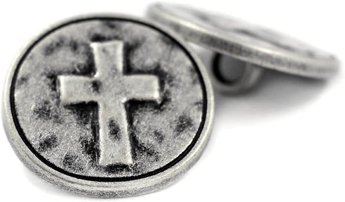 Bezelry 12 Pieces Cross Symbol Metal Shank Buttons. 20mm (3/4 inch) (Antique Silver)...