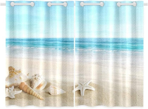 ALALAL Beach Bathroom Curtains, Summer Tropical Starfish Seashell Kitchen Curtains, Grommet Privacy Curtain for Small Window, Café, Bath, Laundry,...