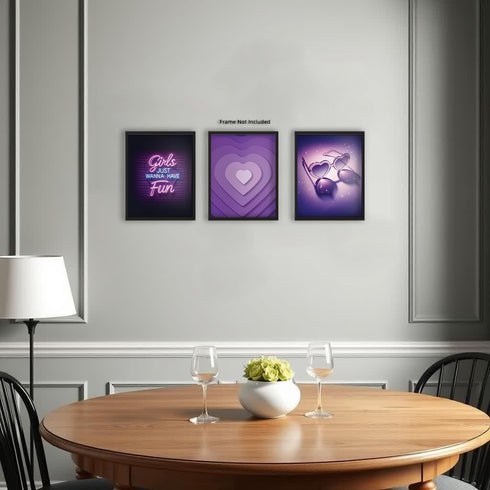 Posterizer 3 pcs-Retro Purple Aesthetic Girly Art-Abstract & Modern Art- Gift for Women, Fashionistas, Designer Fashion Fans-Living Room Bedroom D...