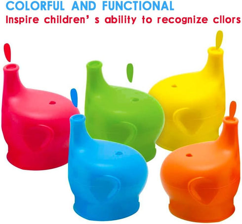 Silicone Sippy Cup Lids, 5 Packs Elephant Spill-Proof Sippy Cup for Babies, Toddlers and Kids...