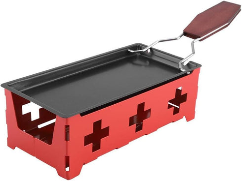 Raclette Table Grill, Portable Cheese Raclette Non-Stick BBQ Cheese Melt Pan Cheese Raclette with Foldable Handle Baking Tray Stove Set Home Kitch...