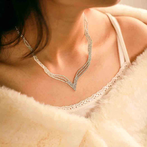 Yikisdy Wedding Necklace Set Silver Crystal Bride Jewelry, Rhinestone Choker, Bridal Accessories for Women and Girls ( Pack of 3, 2 earrings and 1...