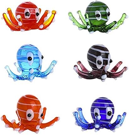 H&D HYALINE & DORA Multicolor Octopus Art Glass Blown Mini Sea Animal Figurine,Set of 6...