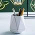 Ceramic Desk Cute Pen Holder Stand Gold Line Pencil Cup Pot Desk Organizer Makeup Brush Holder (White)...