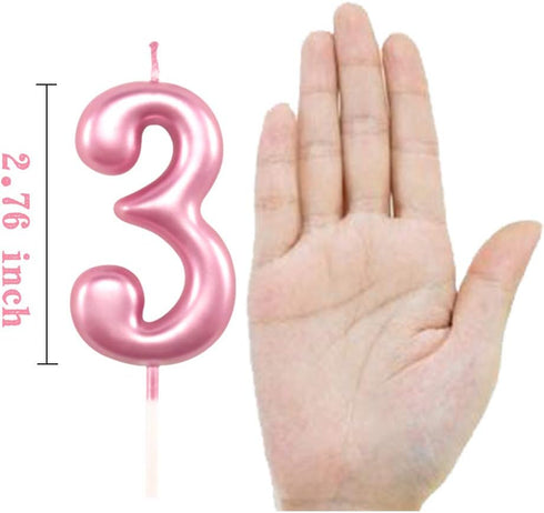 3rd Birthday Candle Three Years Pink Happy Birthday Number 3 Candles for Cake Topper Decoration for Party Kids Adults Numeral 30 23 37 33 13...