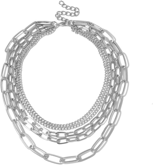 Silver Layered Necklaces for Women Simple Punk Chunky Necklaces Silver Chain Goth Necklace (2pcs Silver)...