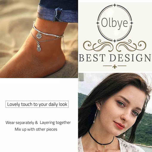 Olbye Sunflower Anklet Bracelet Layered Petite Anklets for Women and Girls Silver Foot Chain Summer Beach Jewelry Accessories...