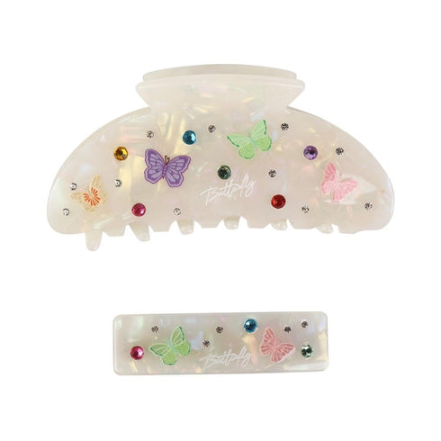 2Pcs Women Hair Claw Retro Butterfly Rhinestone Hair Claw Clip Fashion Spring Clip Acetate Shark Clip for Girls Female Hair Accessories Hair Care ...