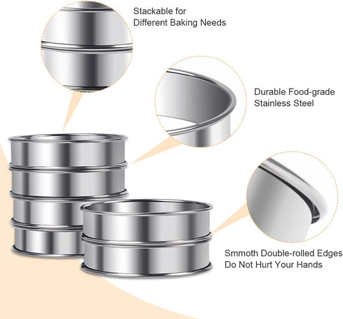 3.15inch English Muffin Rings, 6pcs Double Rolled Stainless Steel Rings Molds for Cooking English Muffin...