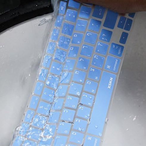 XSKN Hebrew Language Blue Color Silicone Keyboard Skin Cover Compatible with 2015 and Earlier Released MacBook Air 13 inch MacBook Pro 13 15 17 in...