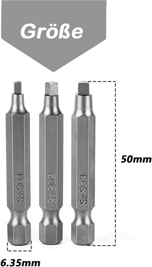 Mesee 9Pcs Square Head Screwdriver Bits with 1/4 Inch Hex Shank, S2 Steel Magnetic Square Screw Driver Bit Set SQ1 SQ2 SQ3 Electric Hand Square Sc...