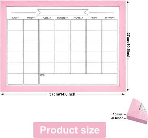 Dry Erase Monthly Calendar Board, Magnetic Whiteboard for Wall, Office/School/Home, Solid Wood Pink Frame Hanging Board 10.5"x 14.5"(YL-Pink-2737-...
