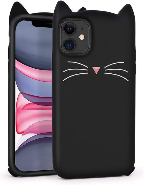 Cute iPhone 11 Case, Funny Animals Black Whisker Cat Ears Kitty 3D Cartoon Soft Silicone Shockproof Cases Cover Skin for Girls Kids Women...