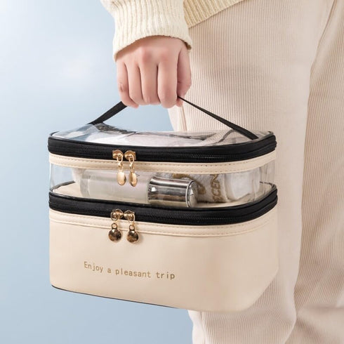 Large Layer Travel Makeup Bags - Clear Makeup Bag Organizer | Skincare Bag | Layer Makeup Organizer Bag | Travel Cosmetic Bags for Women | Double ...