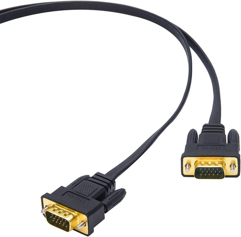 DTech 5M Ultra Thin Flat Type Computer Monitor VGA Cable Standard 15 Pin Male to Male Connector SVGA Wire 16 Feet - Black...