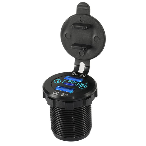 Switchtec 3 Charger Sockets (2 ea QC 3.0 USB, 1 ea Super-Fast Type C PD) 12v24 wTouch Switch Enclosed in Waterproof Aluminum Housing Boats, 26.7 i...