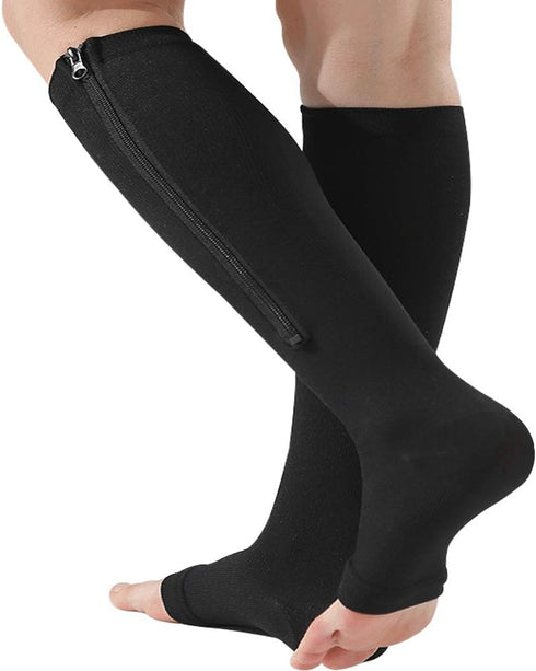 Bacophy 2 Pairs Zipper Compression Calf Socks 15-20 mmHg Open Toe Women Men...