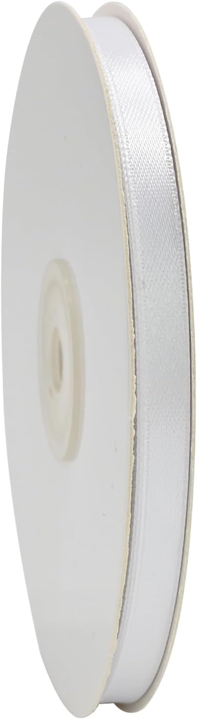 Double Face White Satin Ribbon 3/8 Inch X 50 Yards Polyester White Ribbons for Gift Wrapping Fabric Ribbon for Crafts Flower Bouquet Sewing Arts W...
