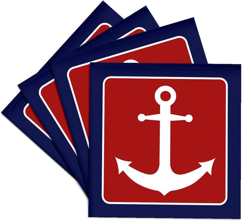 3dRose cst_165796_3 Red White and Blue Nautical Anchor Design-Ceramic Tile Coasters, Set of 4...