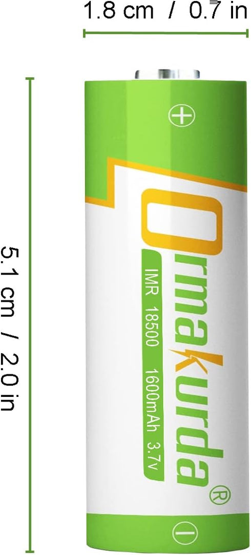 18500 Rechargeable Batteries, 3.7V 1600mAh Li-ion IMR 18500 Battery with Button Top for Solar Garden Light, Flashlight - 4 Pack...