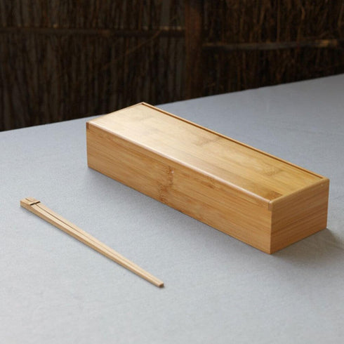 Flatware Wood Tray with Lid Kitchen Cutlery Utensil Drawer Organizer Bamboo Chopsticks Box Case Silverware Countertop Storage Container for Tablew...