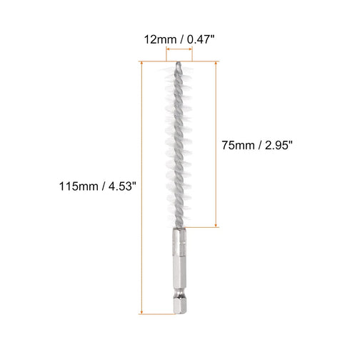 3pcs Nylon Bore Brush 12mm Dia Cleaning Wire Brush with Handle 1/4 Inch Hex Shank for Tubes, Ports, Bearings...