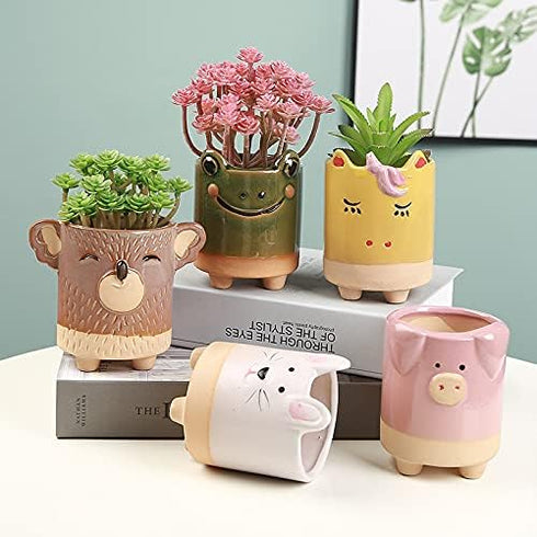 Succulent Pots,3.35 Inch Cute Animal Pig Shaped Indoor Flower Planters-Plants Not in Included...
