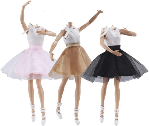 E-TING 3 Sets Ballerina Doll Clothes Chiffon Ballet Outfits Dance Dress Tutu Skirt with 3 Ballet Shoes for 11.5 Inch Girl Dolls...