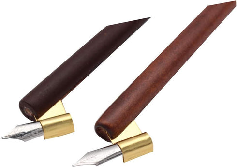 Professional Manga Gothic Pen Dip Pen Calligraphy Drawing Pen Kit, 2 Pen Holders Handles, 7 Nibs (2 Fountain Pen Nib, 5 Flat Nib) - Brown Wood and...