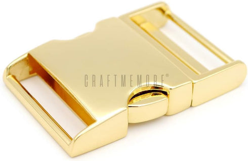 CRAFTMEMORE 1 pc 1-1/2 inch Metal Curved Side Release Buckle Adjustable Lock for Belt Backpacks Pet Collar (Gold)...