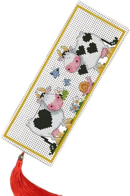 Dairy Cows Counted Cross Stitch Bookmarks Kits Two Side Bookmarks Cross Stitch kit Counted 18ct Plastic Canvas Needlework Embroidery Craft kit Bla...